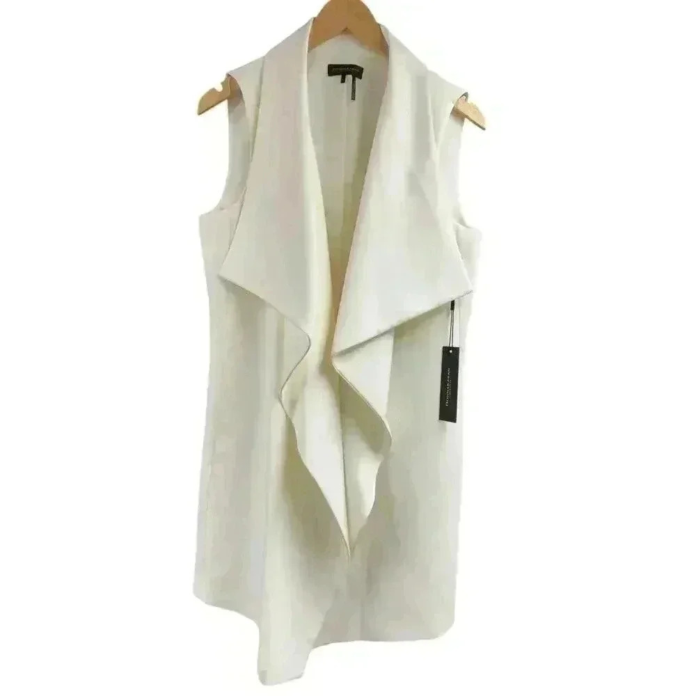 Donna Karan Modern Ivory Long Double Breasted Poly Vest Hook Closure Size 4 NWT